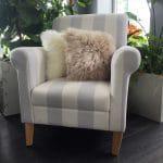 Sheepskin Cushion Covers on stripe chair