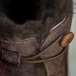 Chocolate Sheepskin Slipper boots showing button