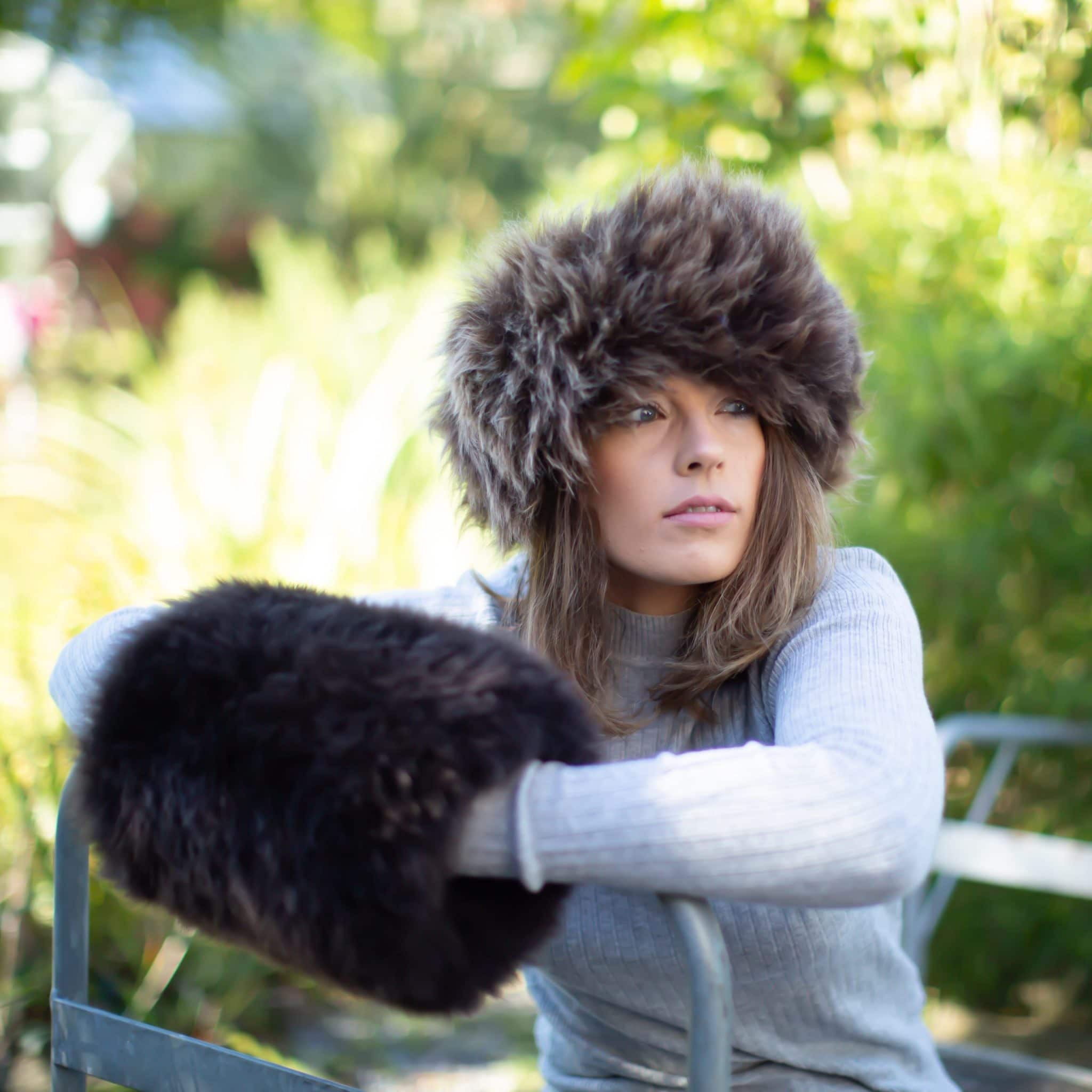 Sheepskin Handmuff in the countryside