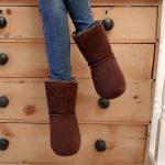 Dark Brown Luxury Sheepskin Slipper Boot sitting at home