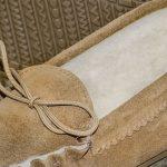 Beige British Made Suede Moccasin Slippers lace detail