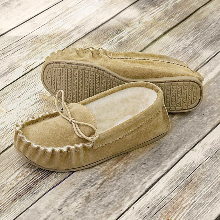 British Made Suede Moccasin Slippers - Sheepskin.co.uk