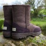 Brown slim fit outdoor boots, in the countryside