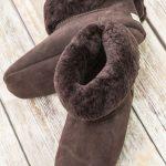 British made mocha house boots on a wooden background