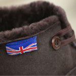 British made mocha house boots showing British flag, handmade