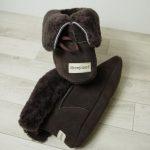 British made mocha house boots on a wooden background