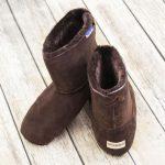 British made mocha house boots on a wooden background