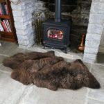 Short Fur Undyed Sheepskin Throw/Rug in front of fire place