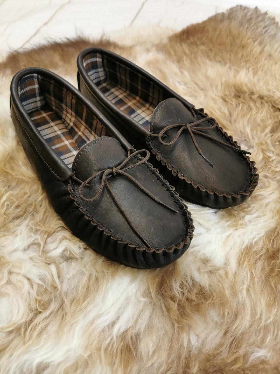 Luxury Genuine Black Leather Moccasins ~ Made in the UK ~ PVC Sole