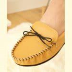 Handcrafted British Leather Moccasins With Fabric Inner