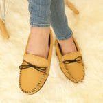 Handcrafted British Leather Moccasins with Fabric inner in Mustard/Light Tan