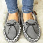 Somerset Handmade British Sheepskin Moccasin Slippers In Grey