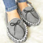 Somerset Handmade British Sheepskin Moccasin Slippers In Grey