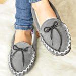 Somerset Handmade British Sheepskin Moccasin Slippers In Grey