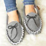 Somerset Handmade British Sheepskin Moccasin Slippers In Grey