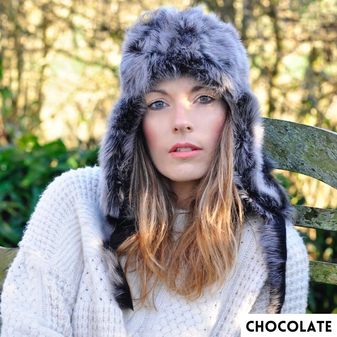 Sheepland Unisex 100 Toscana Sheepskin Trapper Hat Black & Chocolate