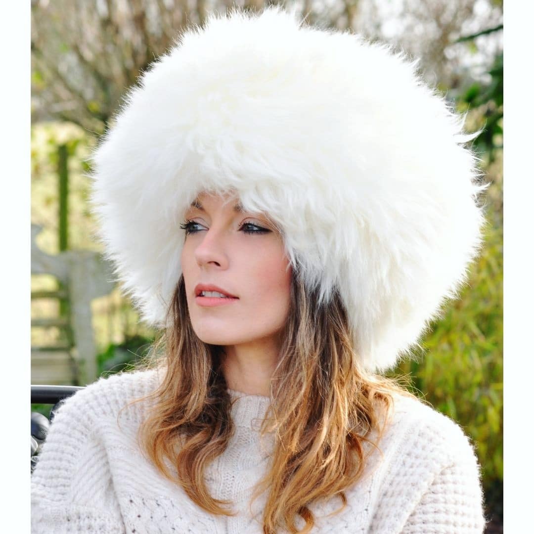 White outlet sheepskin hat