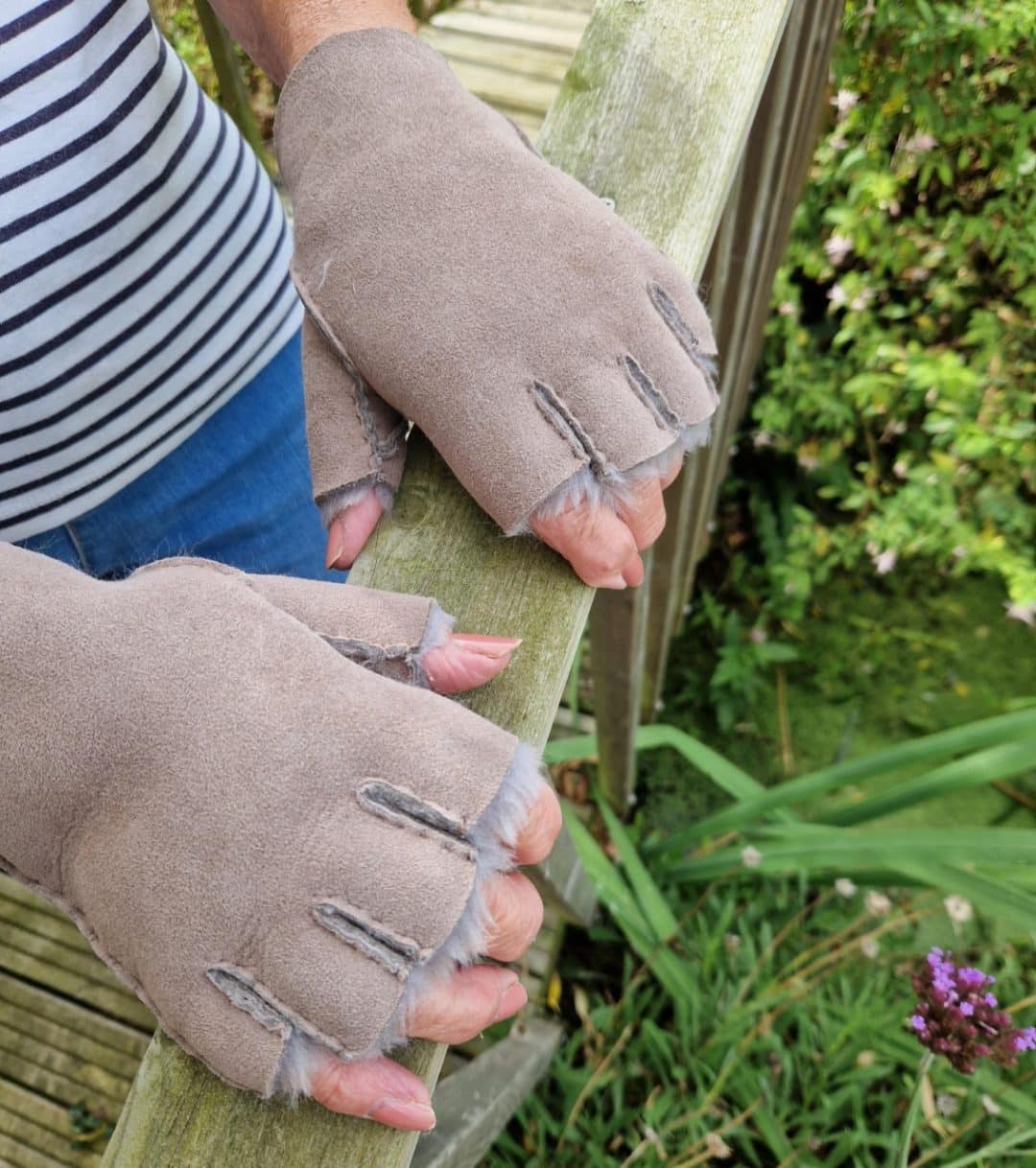 Somerset Made Sheepskin Fingerless Gloves for Ladies Black, Tan