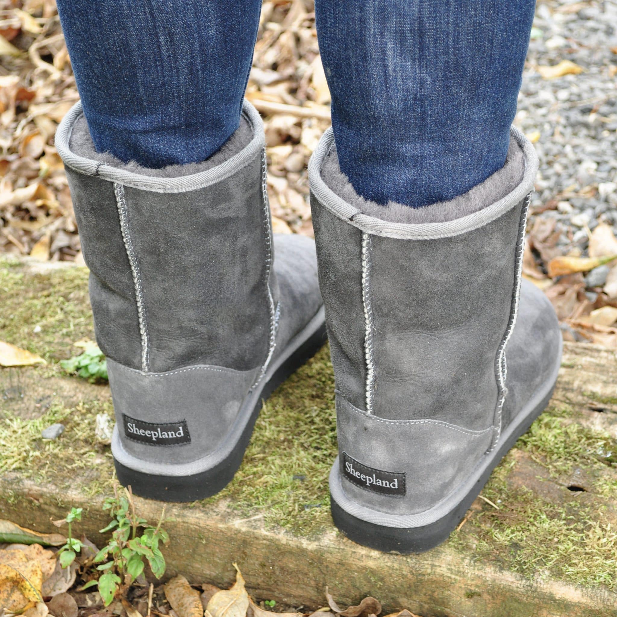 Sheepland Handmade British Sheepskin Boots in Steel Grey Sheepskin.co.uk