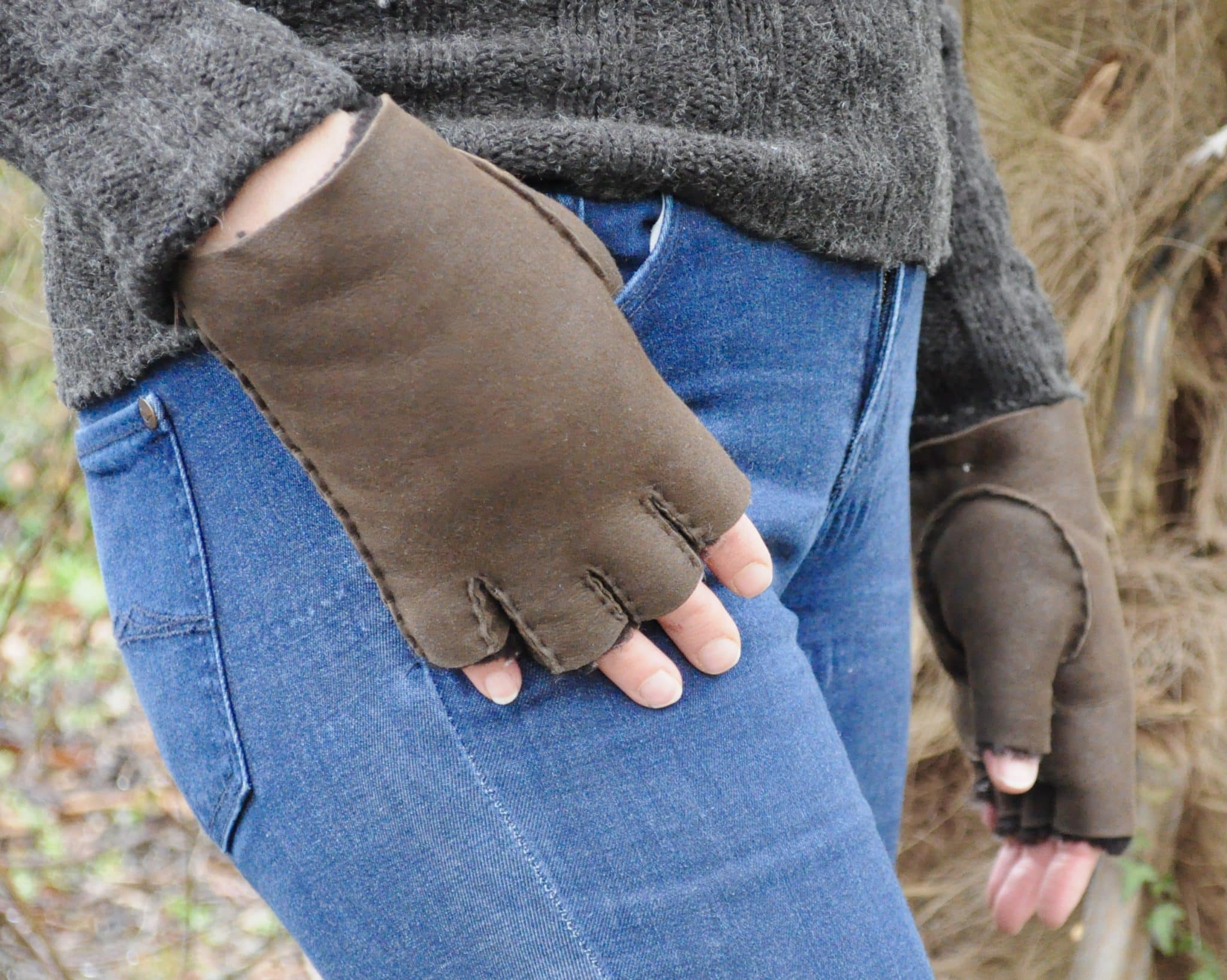 British Made Sheepskin Fingerless Gloves for Ladies - Chestnut,Black,Grey  and Brown Napa - Sheepskin.co.uk