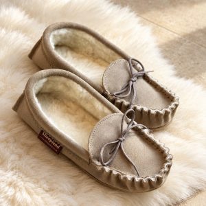 Avalon Wool-Lined Suede Moccasin Slippers – Handmade in Somerset